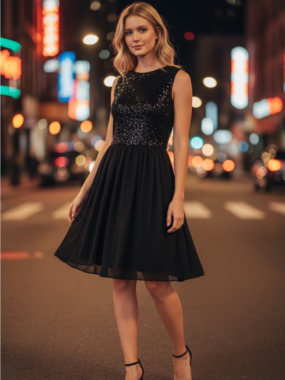 Charming Charlie Women small Black Sequin Bodice Chiffon Mini Cocktail Dress